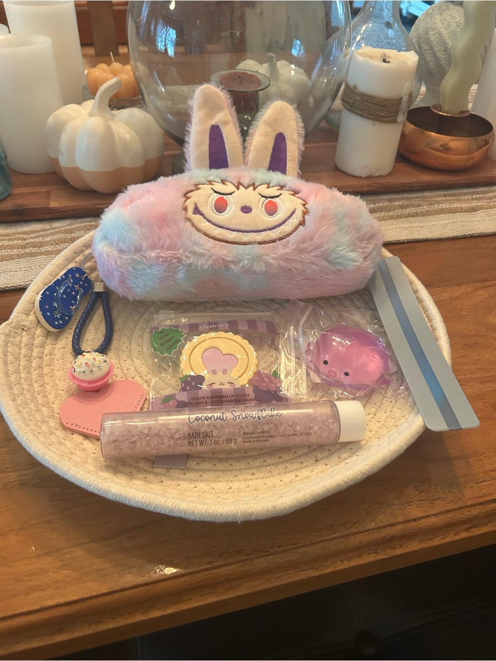 Plush Bunny Pencil Case/Purse Pastel Pink & Blue